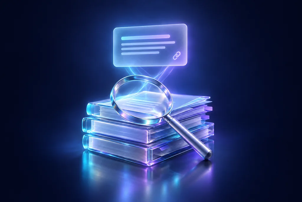 Lupa sobre documentos con una respuesta citada
